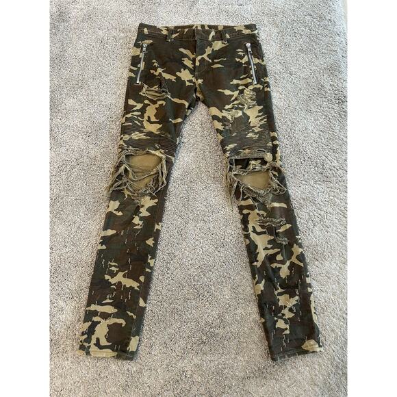 Balmain Camo Distressed Jeans